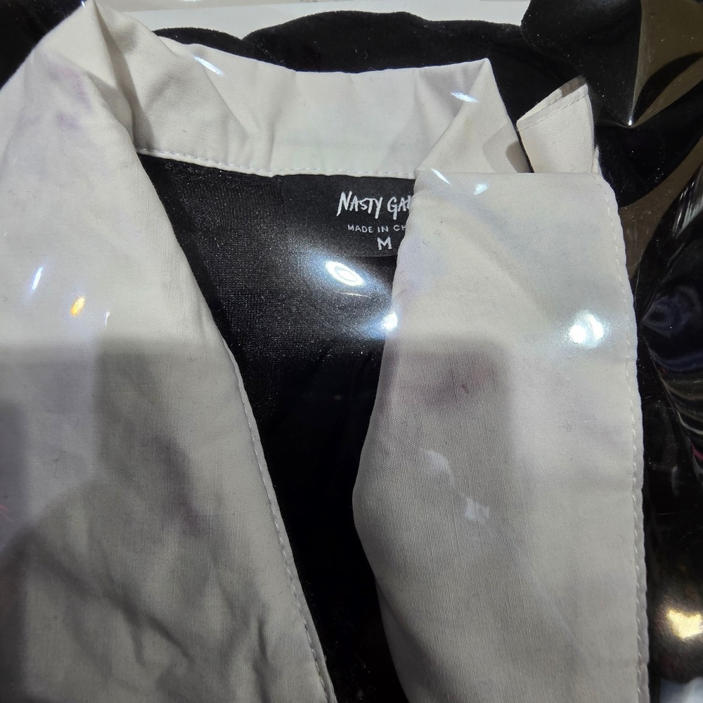 Nasty Gal Womens Black Velvet Mini Dress White Contrast Collar Cuffs Size M - Picture 10 of 11